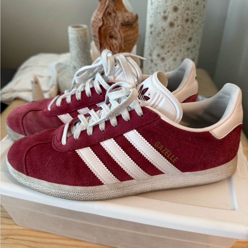 Adidas Gazelle Womens Burgundy and White Sneakers